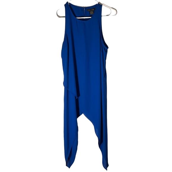 Suzy Shier bold blue asymmetrical long sleeveless blouse tank top size small - Picture 1 of 9